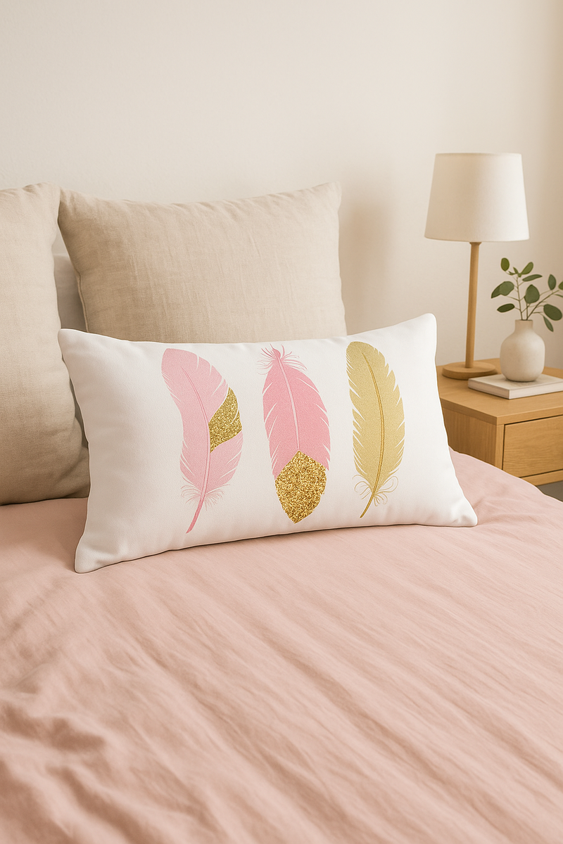 housse de coussin rose motif géométrique décoratif tendance pour la maison