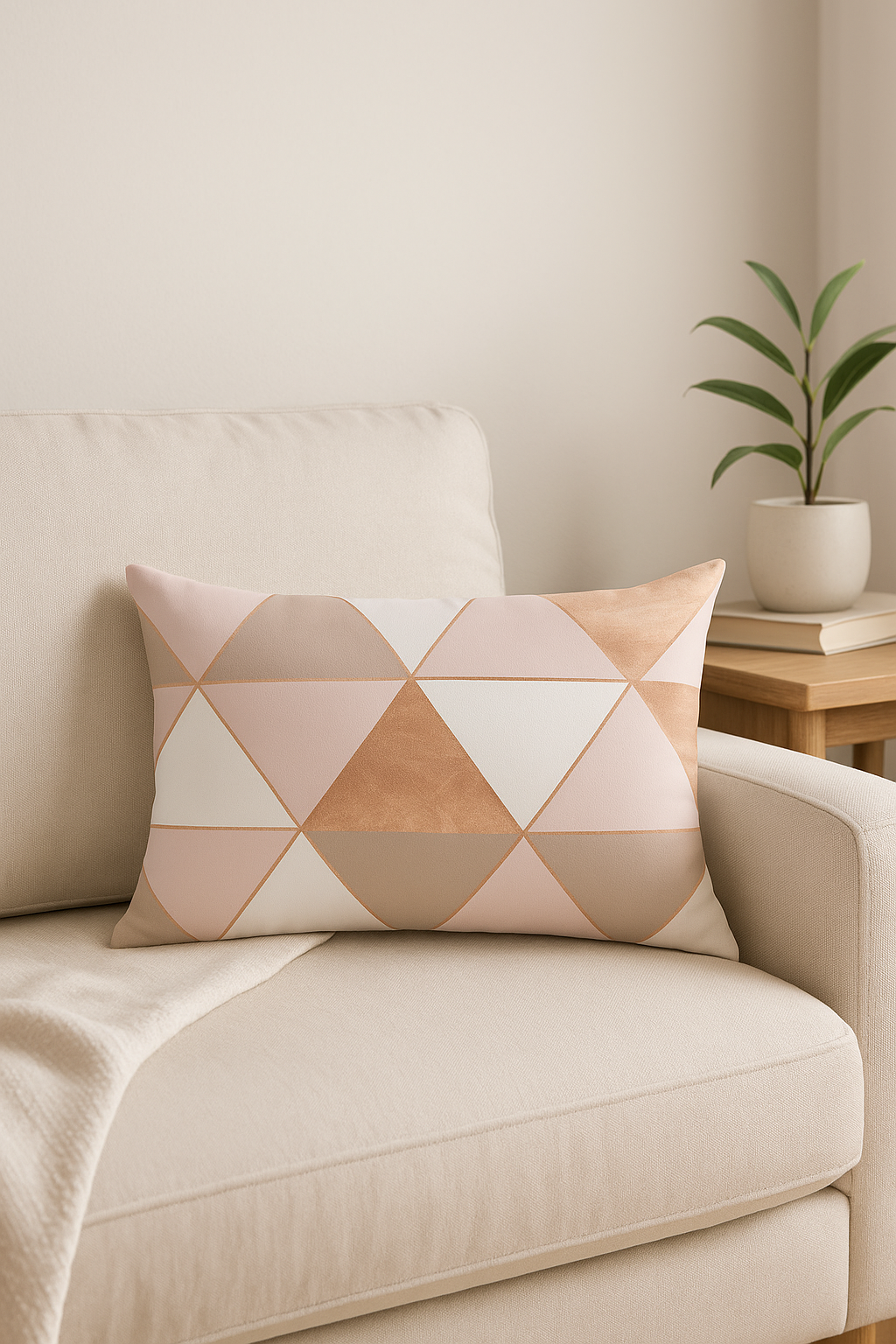 housse de coussin rose motif géométrique pour décoration intérieure