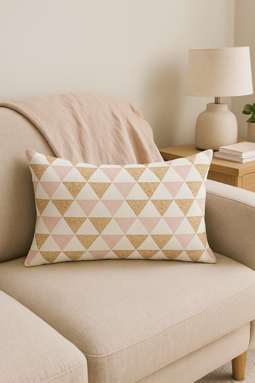 housse de coussin rose motif géométrique tendance pour décoration intérieure