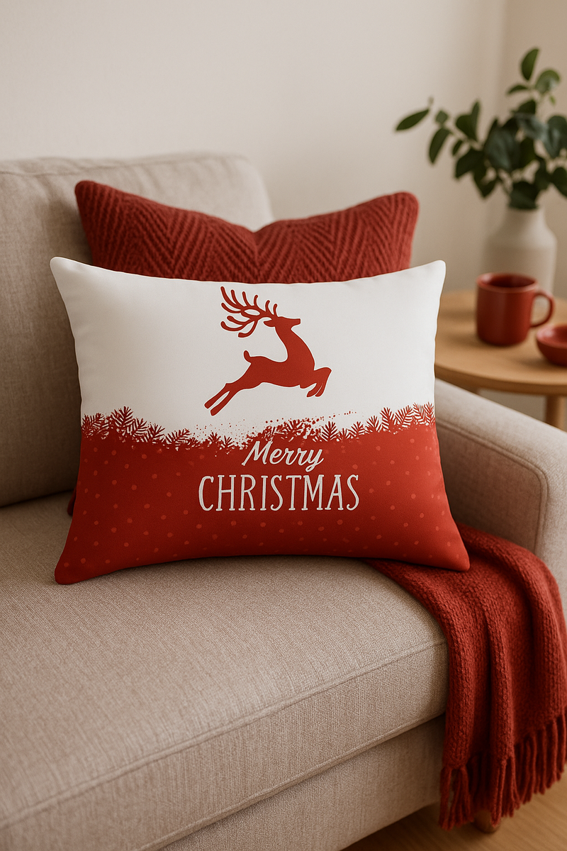 housse de coussin rouge de Noël pour décoration intérieure