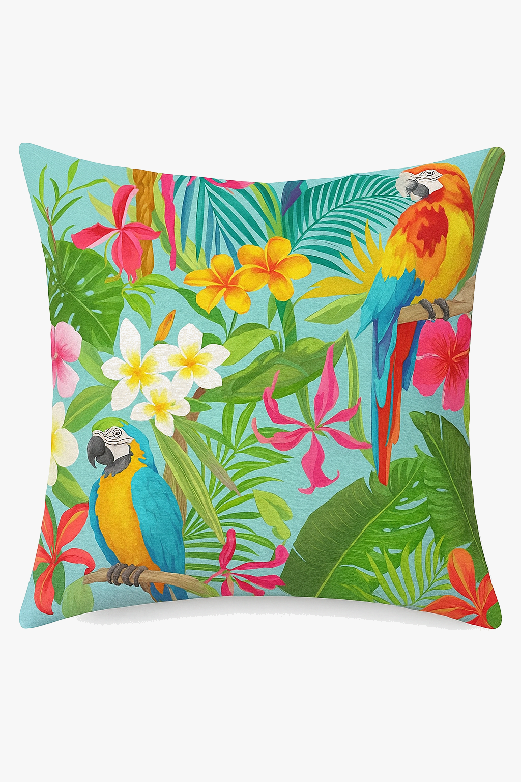housse de coussin tropical avec motif perroquet coloré