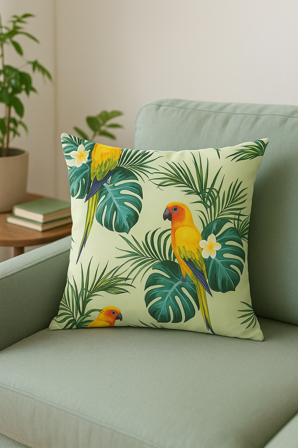 housse de coussin tropical motif perroquet pour canapé