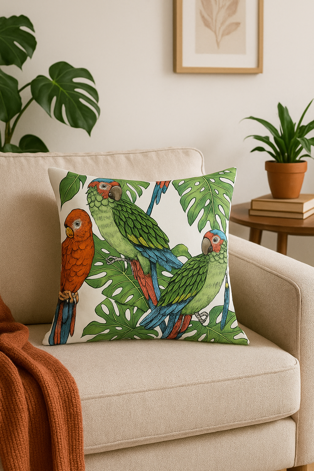 housse de coussin tropical motif perroquet pour salon ou canapé