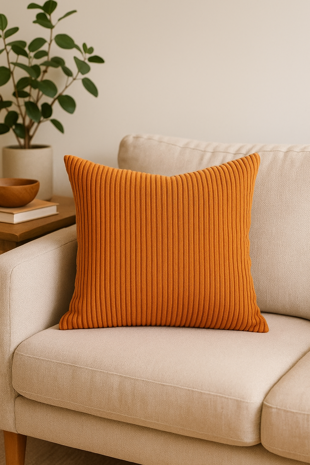 housse de coussin velours côtelé rayé pour canapé-lit