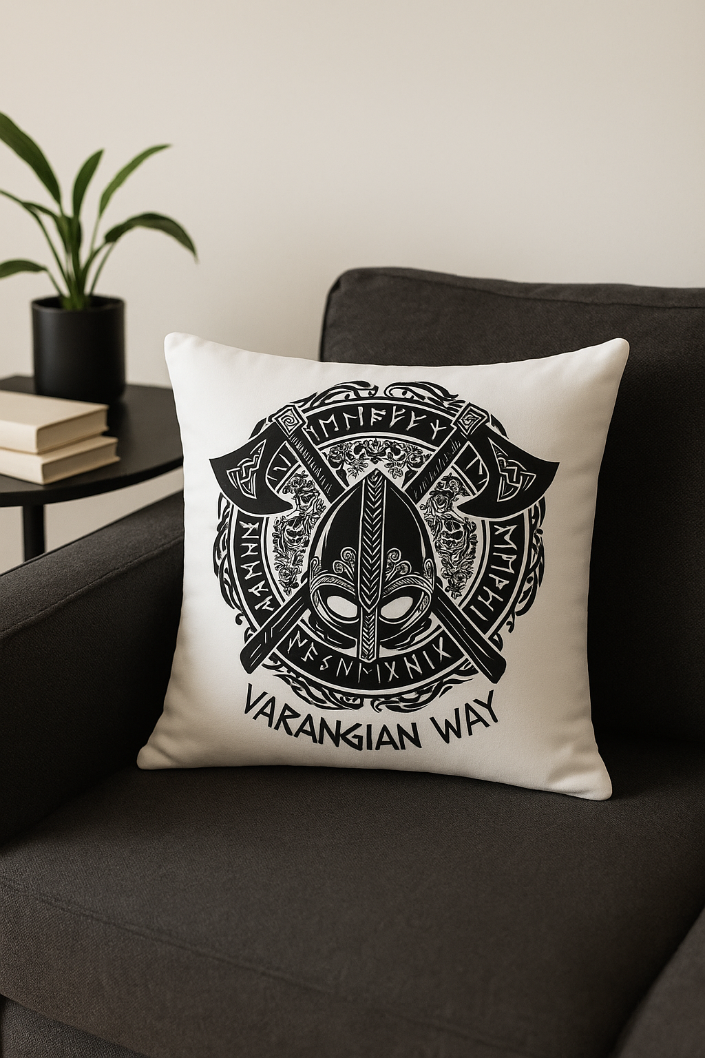 housse de coussin viking amulet motif géométrique noir et blanc