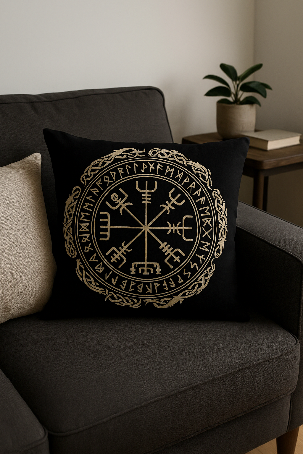 housse de coussin viking amulet motif géométrique noir et blanc