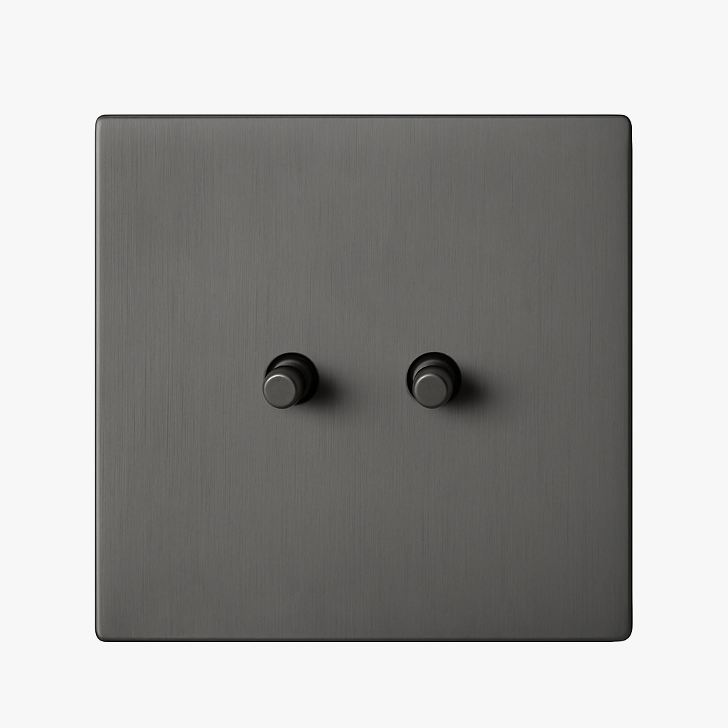 Interrupteur double 2 voies en acier gris foncé brossé