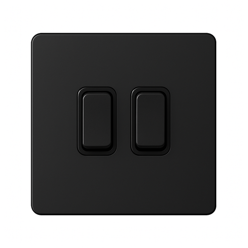 Interrupteur double 2 voies en acier noir mat bords arrondis