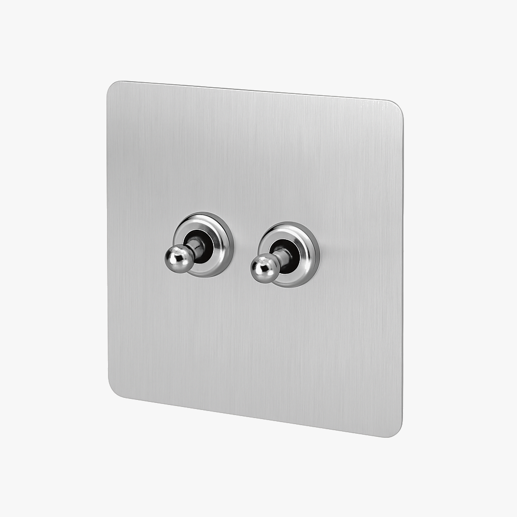 Interrupteur double 2 voies intermédiaire switch en acier gris clair brossé bords arrondis