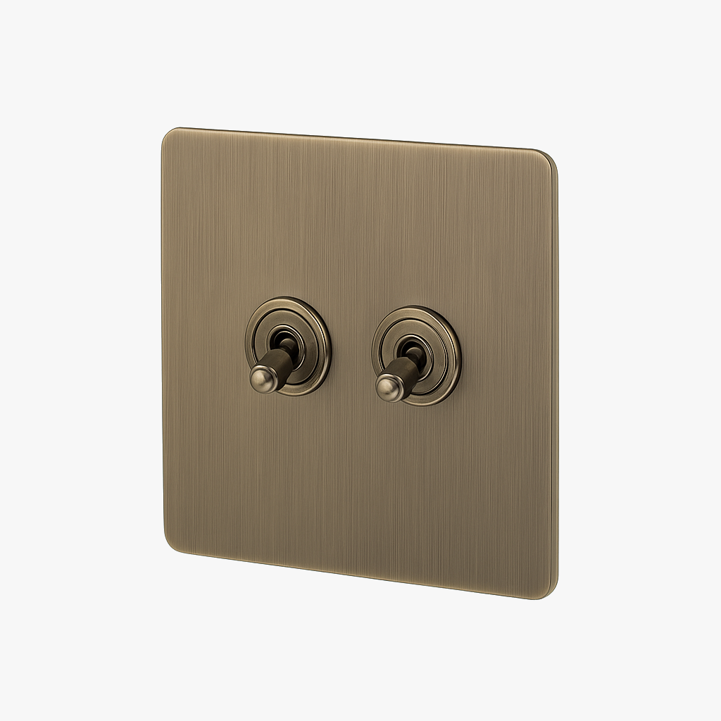 Interrupteur double 2 voies intermédiaire switch en acier gris vieilli brossé bords arrondis