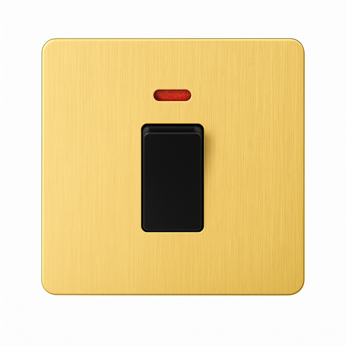 Interrupteur simple 1 voie avec LED 20A en acier doré brossé bords arrondis