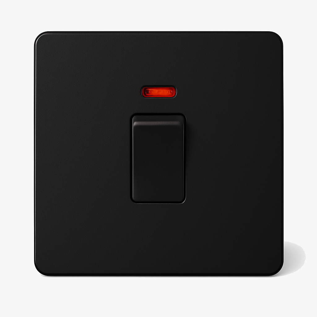 Interrupteur simple 1 voie avec LED 45A en acier noir mat bords arrondis