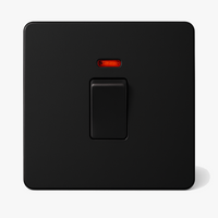 Interrupteur simple 1 voie avec LED 45A en acier noir mat bords arrondis