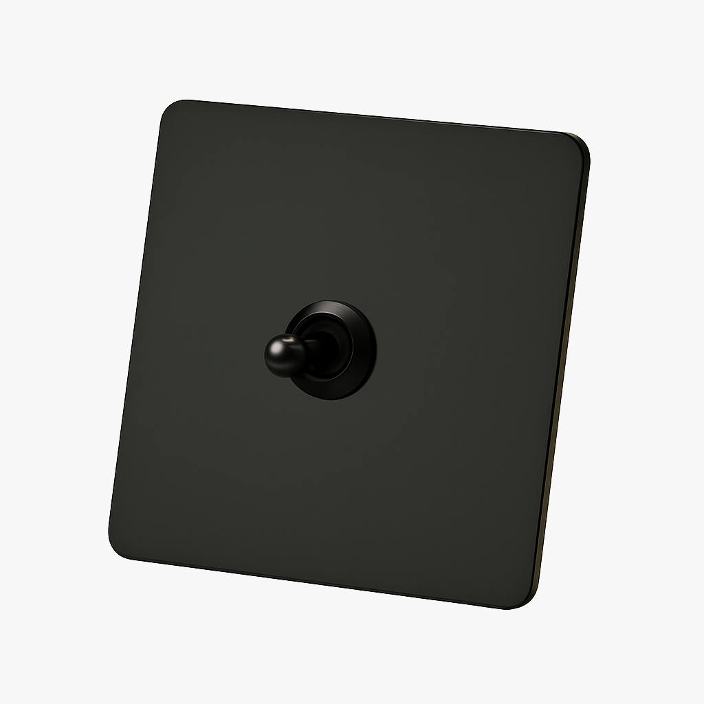 Interrupteur simple 1 voie en acier noir mat bords arrondis