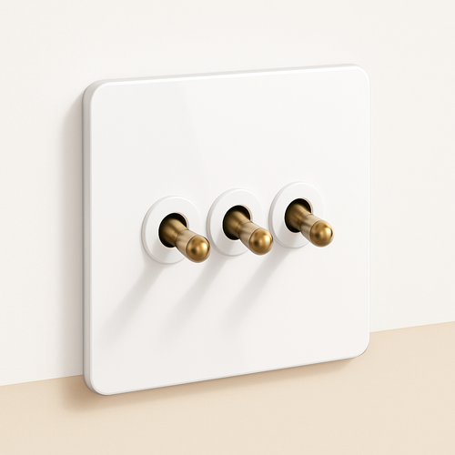 Interrupteur triple 3 voies en acier blanc mat et doré bords arrondis