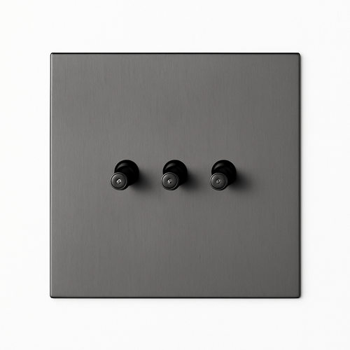 Interrupteur triple 3 voies en acier gris foncé brossé