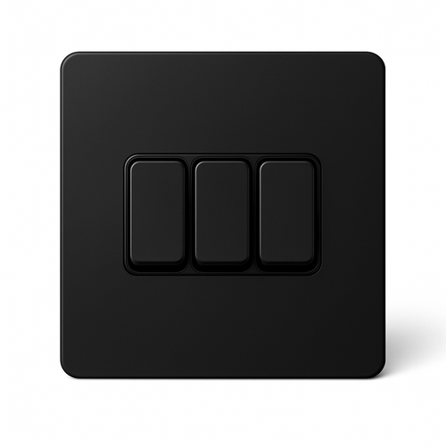 Interrupteur triple 3voies en acier noir mat bords arrondis