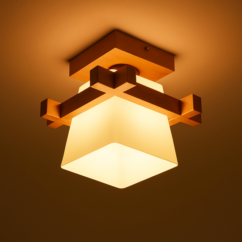 Japonais chaleureusement maison Cottage Tatami bois plafonnier Led avec abat-jour en verre couloir couloir balcon E27 plafonnier moderne