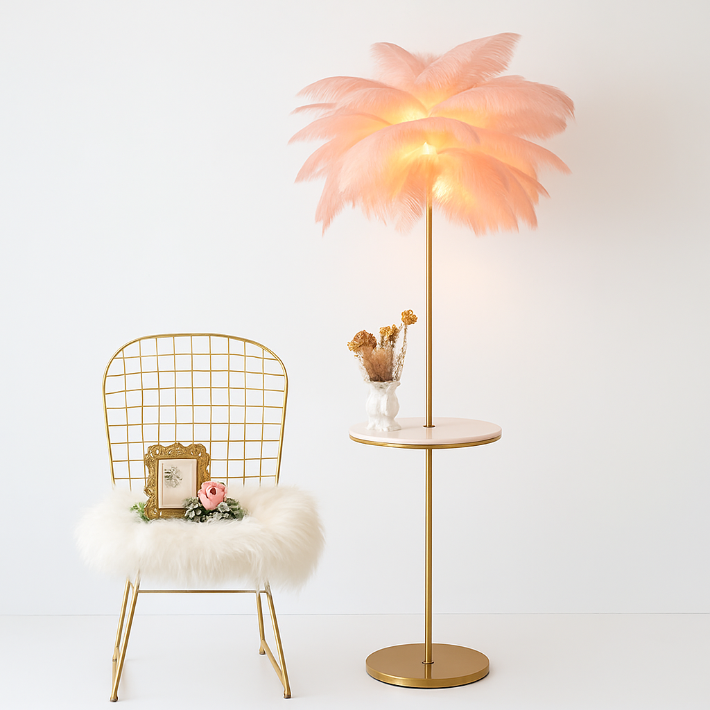 lampadaire décoratif nordique avec plumes d'autruche et éclairage led - vue 5 sur 15