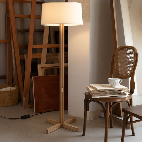 lampadaire en bois style wabi sabi pour décoration intérieure moderne