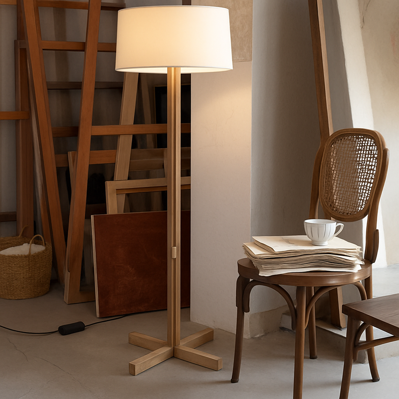 lampadaire en bois style wabi sabi pour décoration intérieure moderne