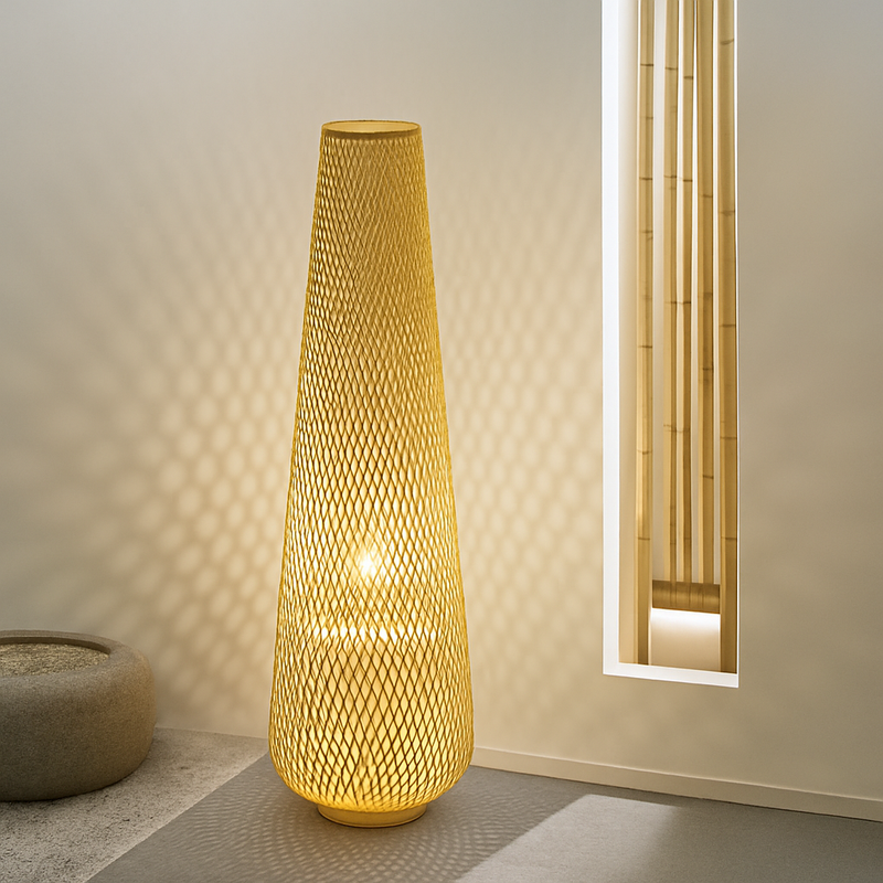 lampadaire japonais zen en bambou pour décoration intérieure