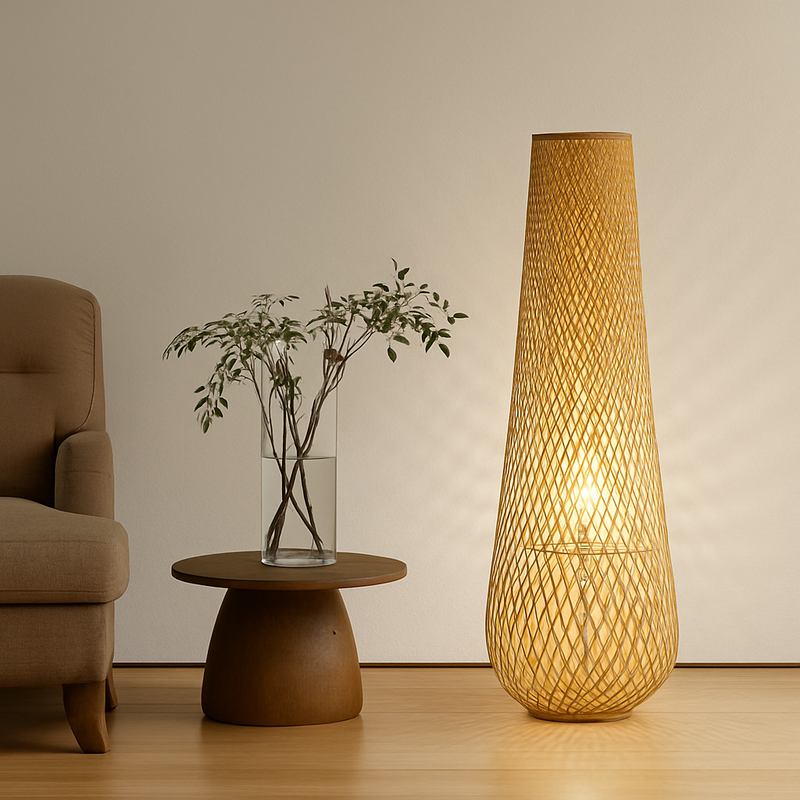 lampadaire japonais zen en bambou pour décoration intérieure