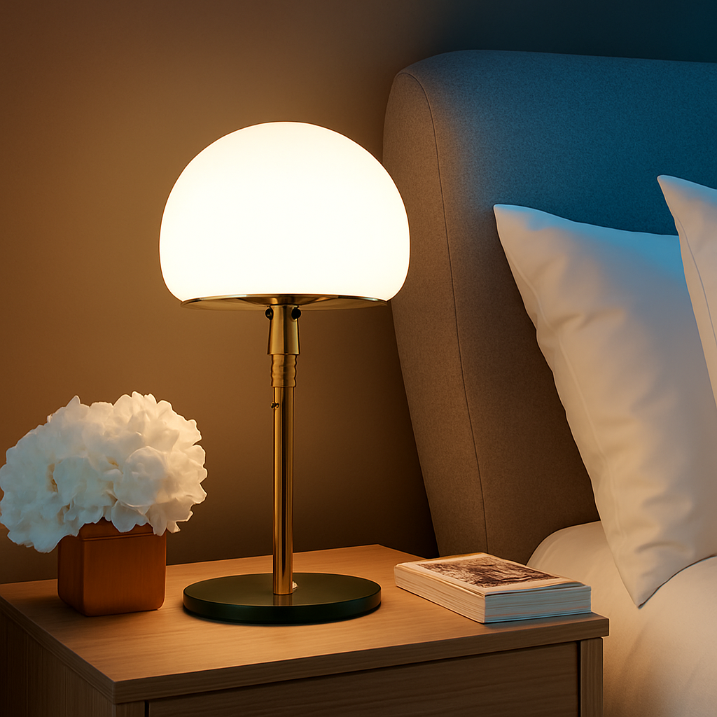 lampe de bureau led design nordique en verre et acier inoxydable - vue 4 sur 7