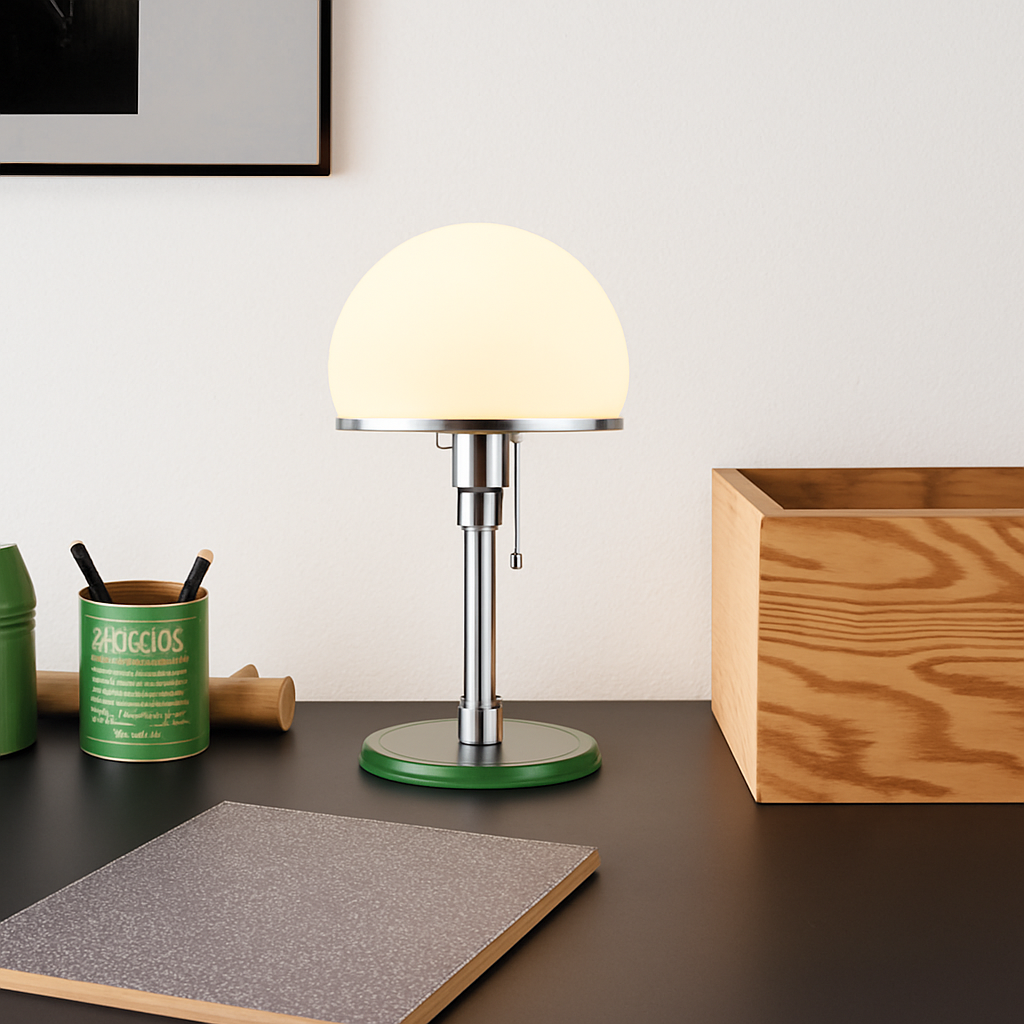 lampe de bureau led design nordique en verre et acier inoxydable - vue 5 sur 7