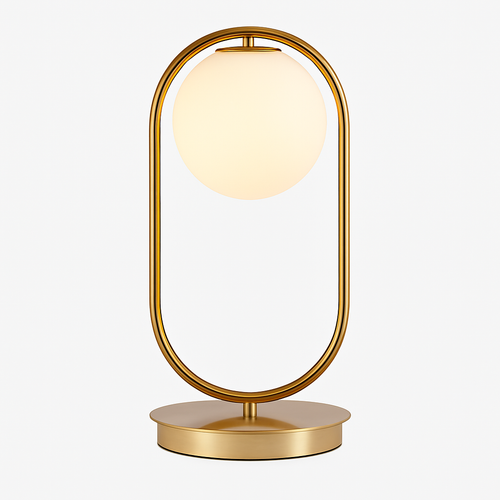 Lampe de chevet design en métal doré et boule en verre