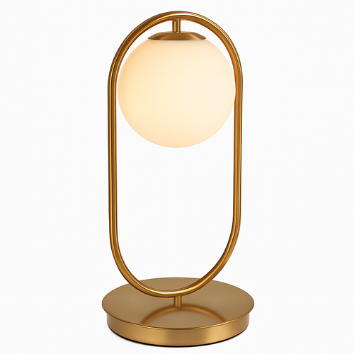 Lampe de chevet design en métal doré et boule en verre