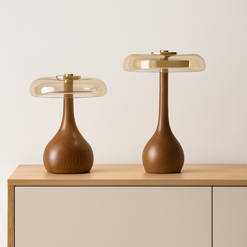 lampe de table rétro en verre et bois design japonais