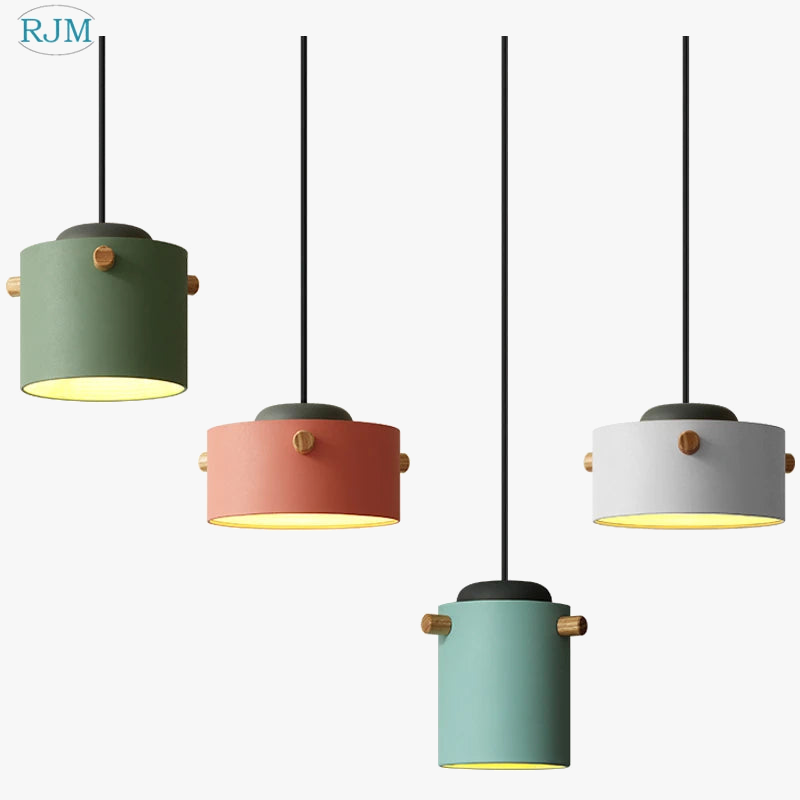 lampe suspendue nordique créative macarons led bois