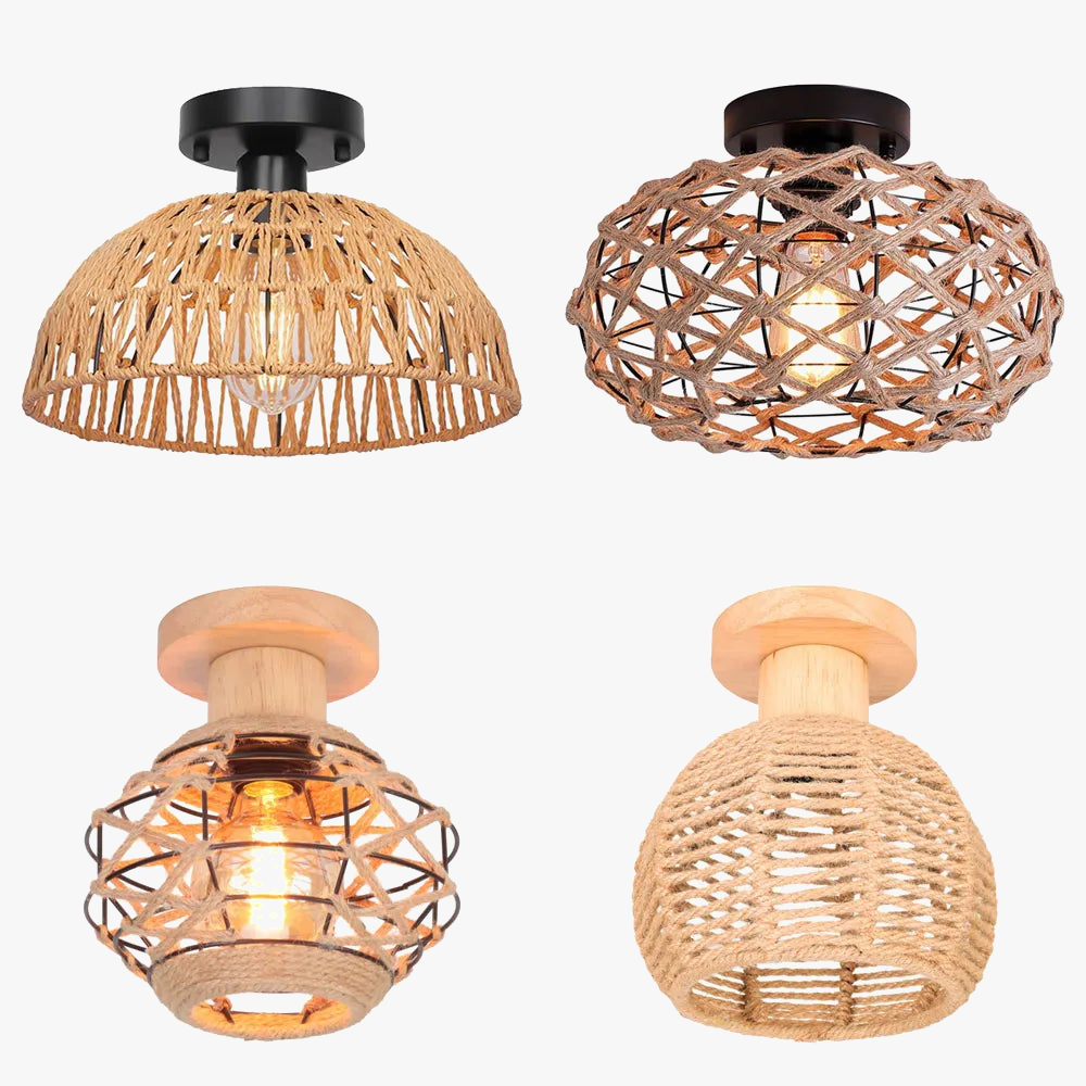 Lampes de plafond en corde de chanvre faites à la main Lustre pour Plafonnier Vintage rétro industriel fer salle à manger salon lumières éclairage