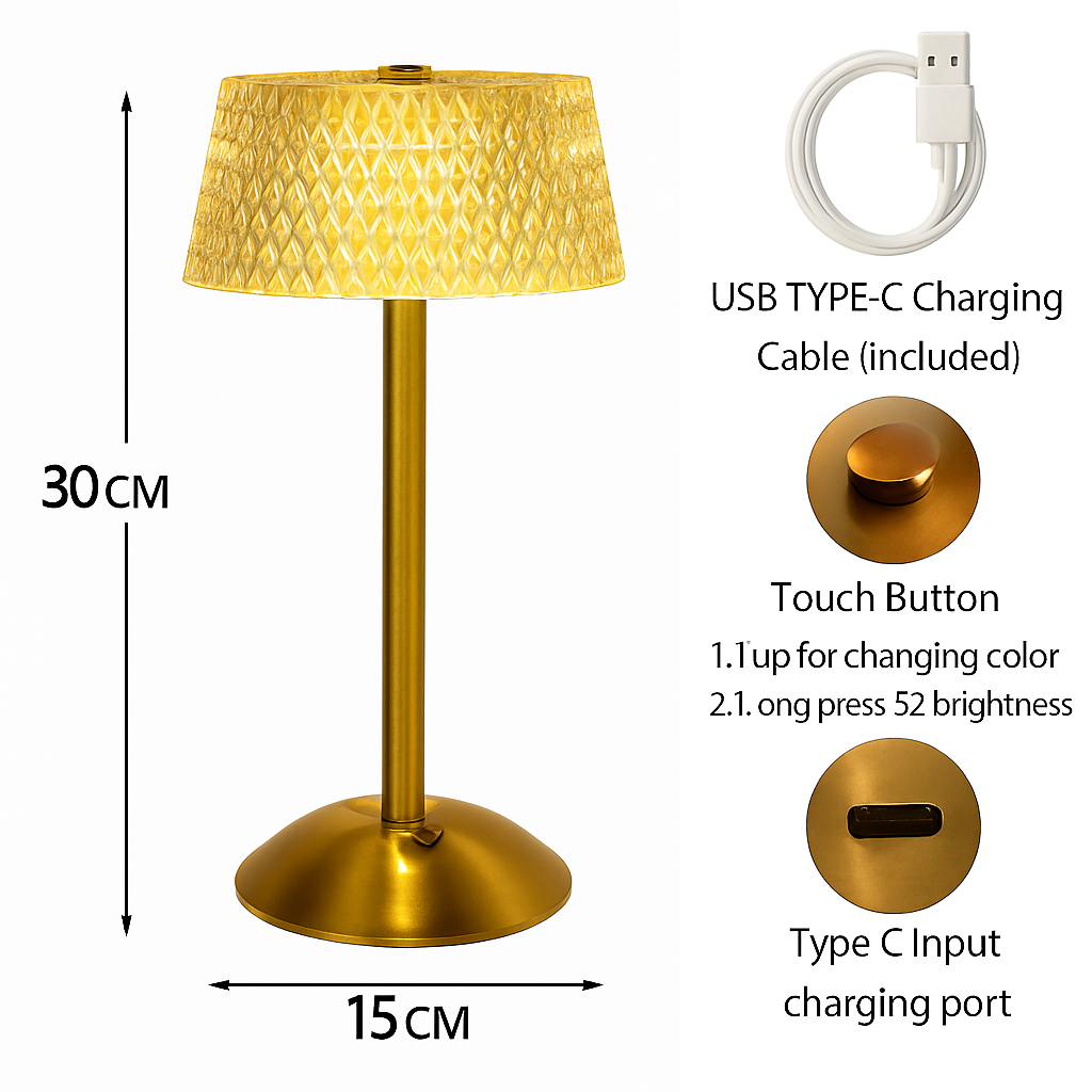 Lampes de table en cristal diamant rétro barre de LED lampe de bureau USB rechargeable protection des yeux veilleuse pour chambre hôtel bureau mariage - vue 6 sur 6