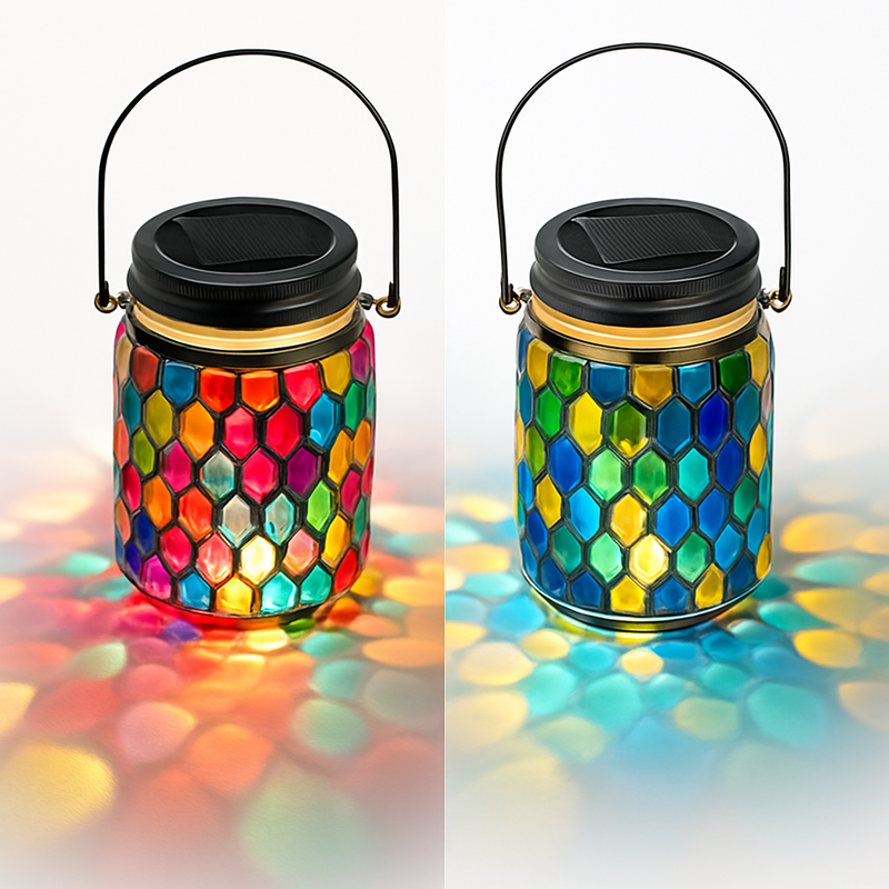 lanterne solaire suspendue en verre pour jardin et terrasse