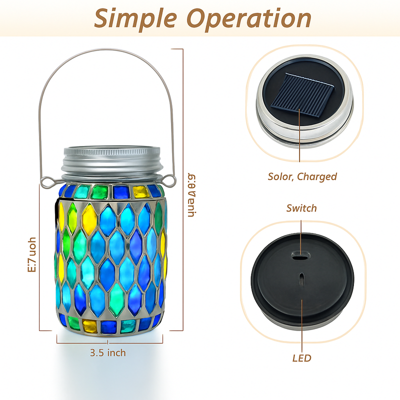 lanterne solaire suspendue en verre pour jardin et terrasse