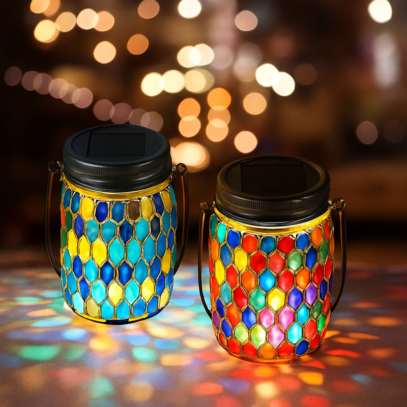 lanterne solaire suspendue en verre pour jardin et terrasse