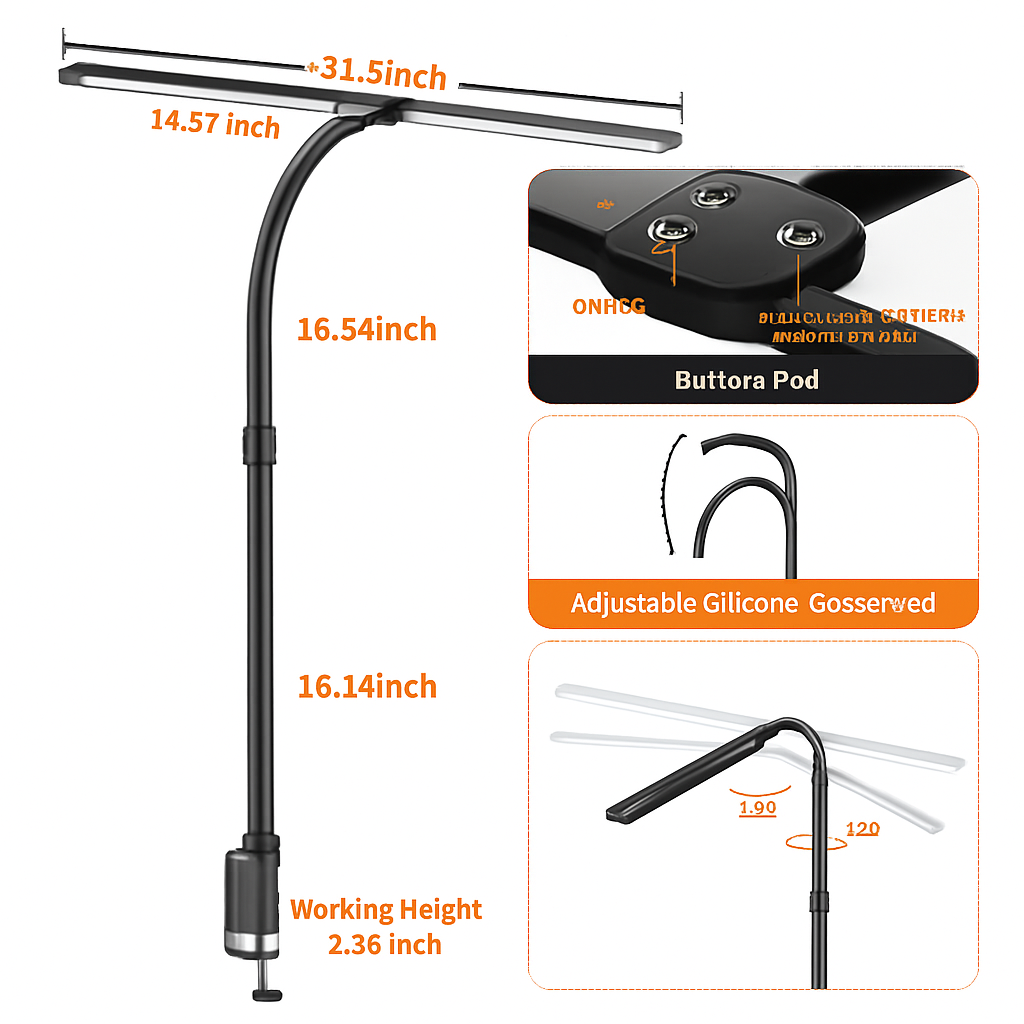 LAOPAO Lampe de bureau LED à double tête Lampes de bureau d'architecte EU/US Bureau 24W 5 modes de couleur les plus lumineux et 5 lampes de protection des yeux à intensité variable - vue 5 sur 10