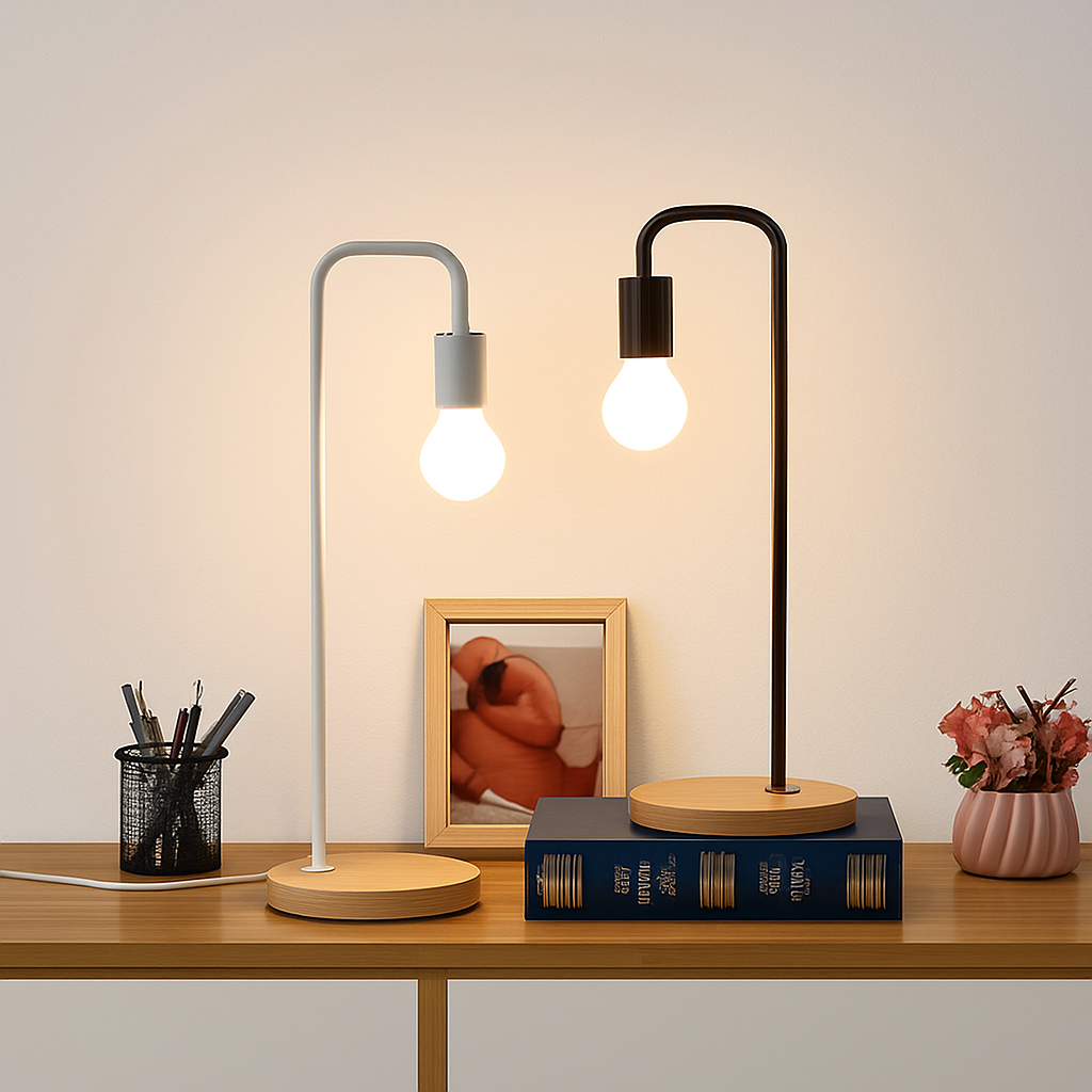Loft lampe de bureau Vintage E27 noir blanc tige de fer campagne américaine lampes de Table en bois nordique chevet lecture luminaire - vue 5 sur 8