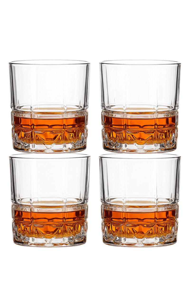 Lot 4 verres whisky style facetté résistants élégants