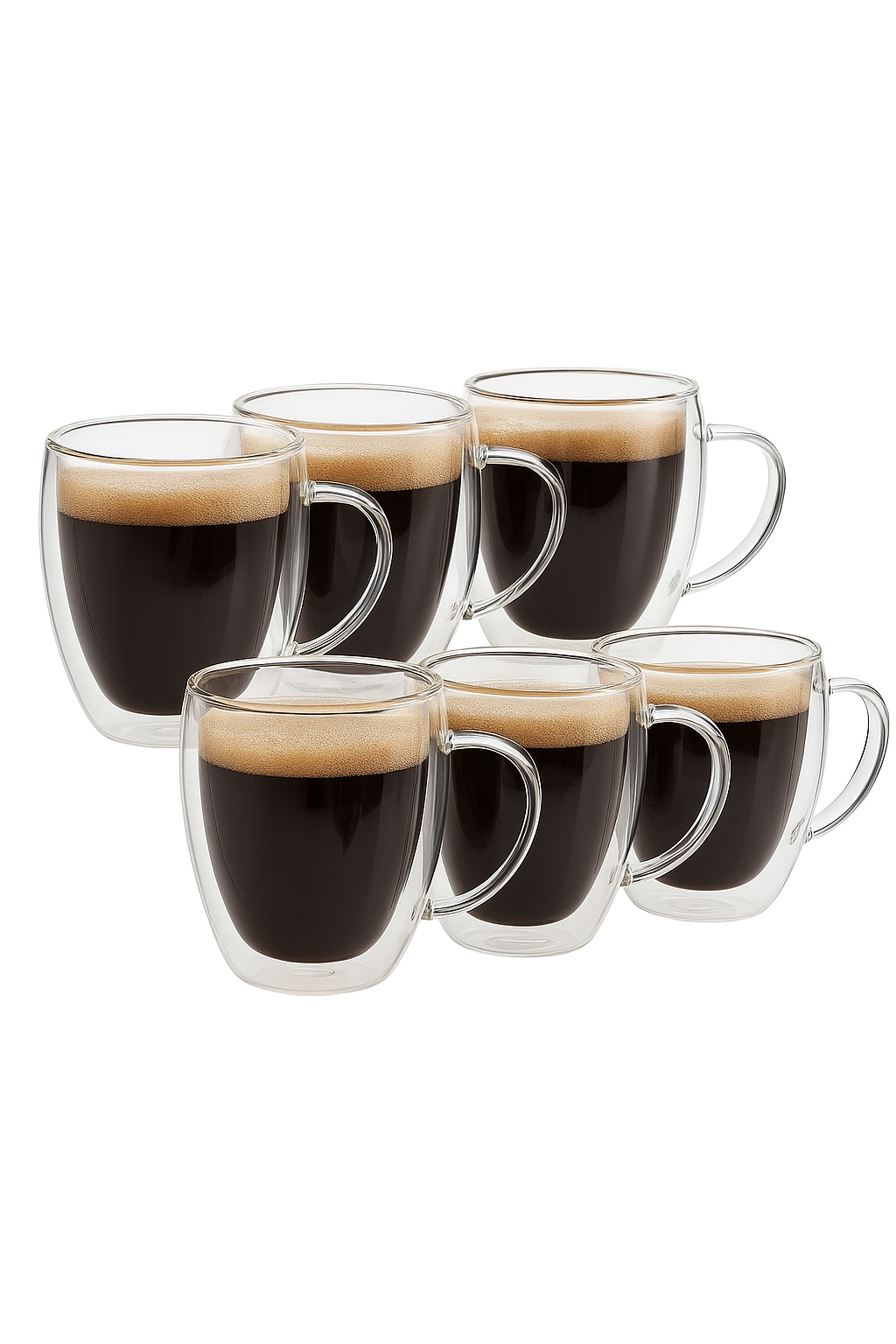 Lot tasses café double paroi verre anse 350ml