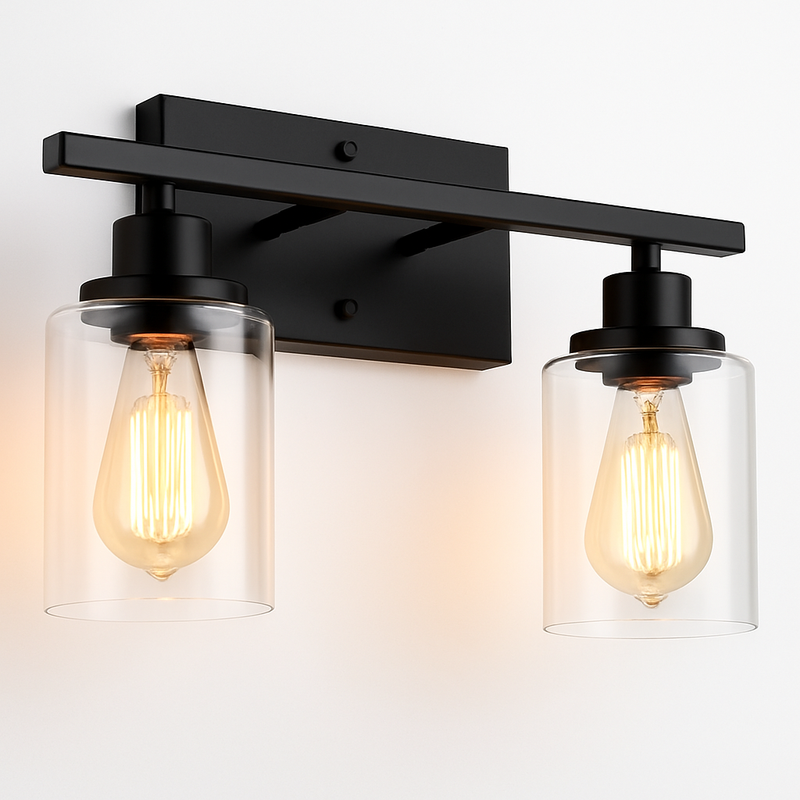 luminaire applique métal verre noir mate salle bains cuisine porche