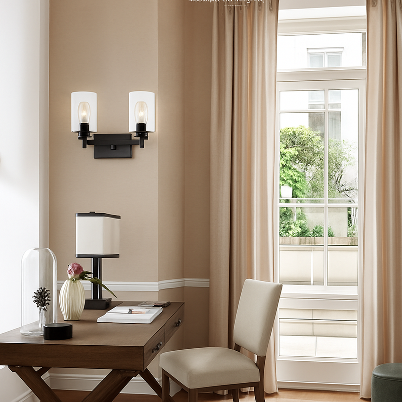 luminaire applique métal verre noir mate salle bains cuisine porche