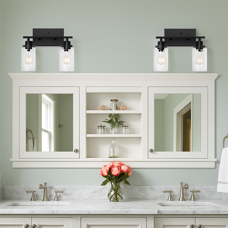 luminaire applique métal verre noir mate salle bains cuisine porche