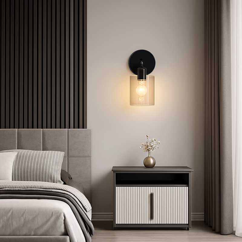 luminaire applique métal verre noir mate salle bains cuisine porche