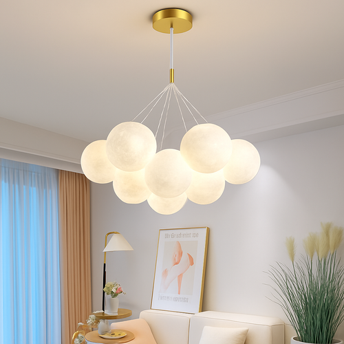 Lune Lustre Lampes Bulle Lustre Lumière pour Salon Chambre D'enfant Chambre Lampes Suspendues Or Noir G9 Ampoule AC220V