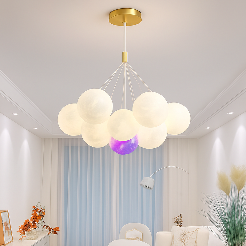 Lune Lustre Lampes Bulle Lustre Lumière pour Salon Chambre D'enfant Chambre Lampes Suspendues Or Noir G9 Ampoule AC220V