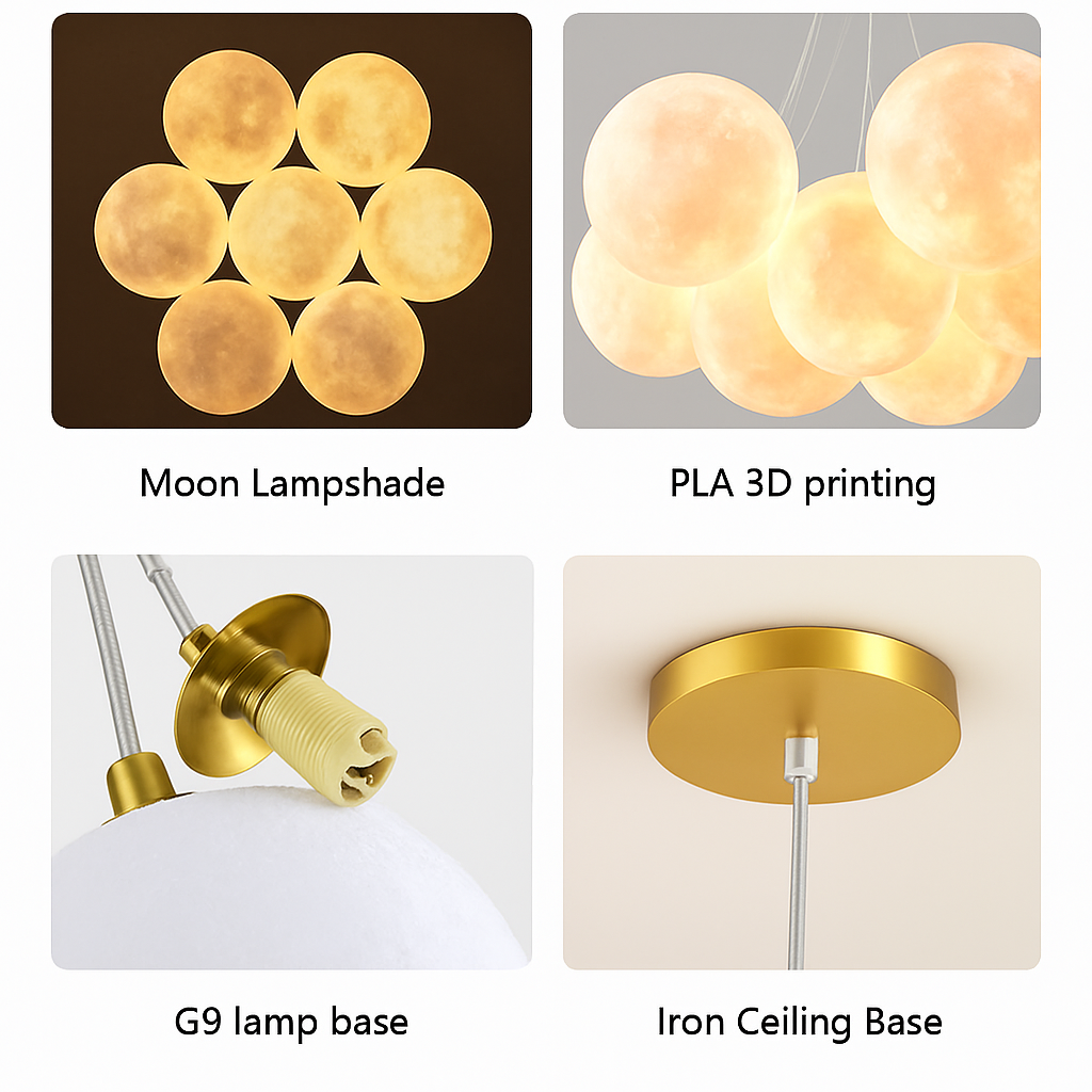 Lune Lustre Lampes Bulle Lustre Lumière pour Salon Chambre D'enfant Chambre Lampes Suspendues Or Noir G9 Ampoule AC220V - vue 5 sur 24