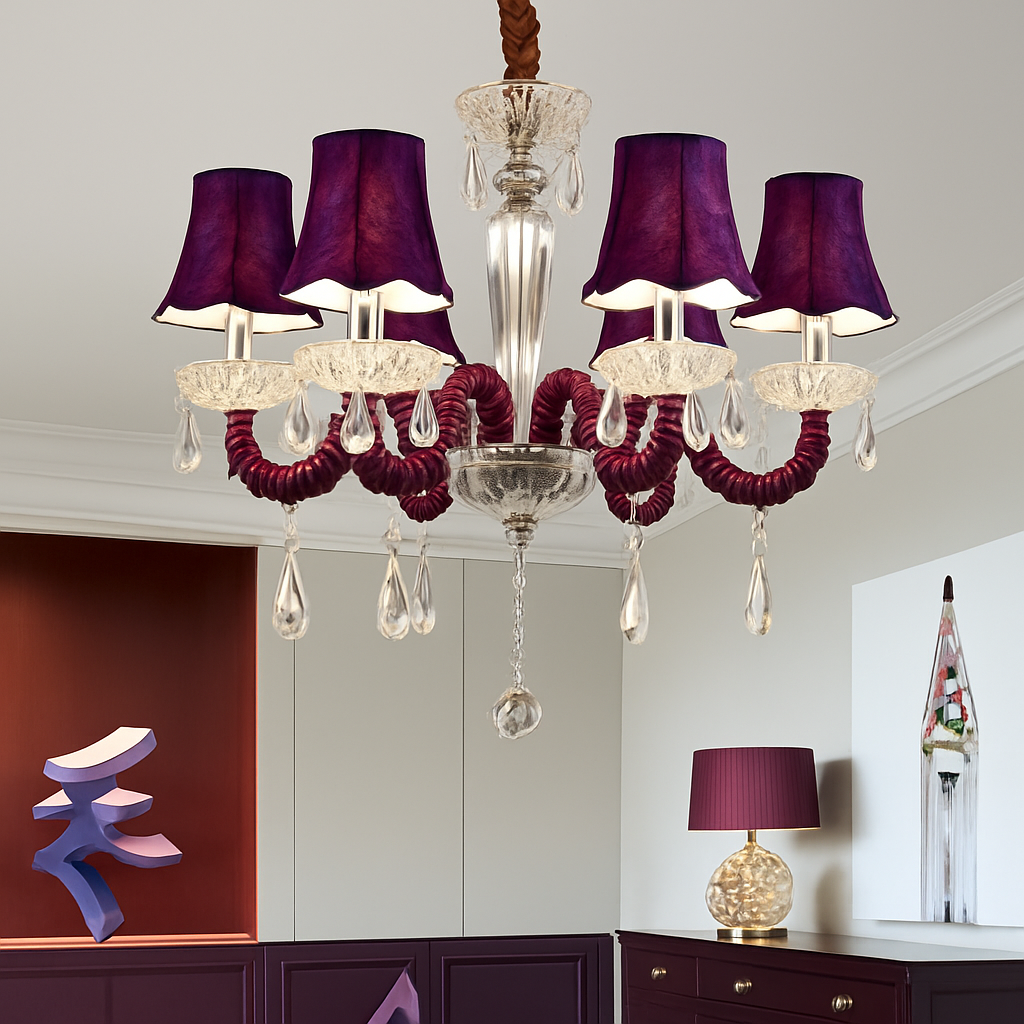 Lustre baroque à LED avec abat-jour en verre cristal et tissu Royal - vue 3 sur 9